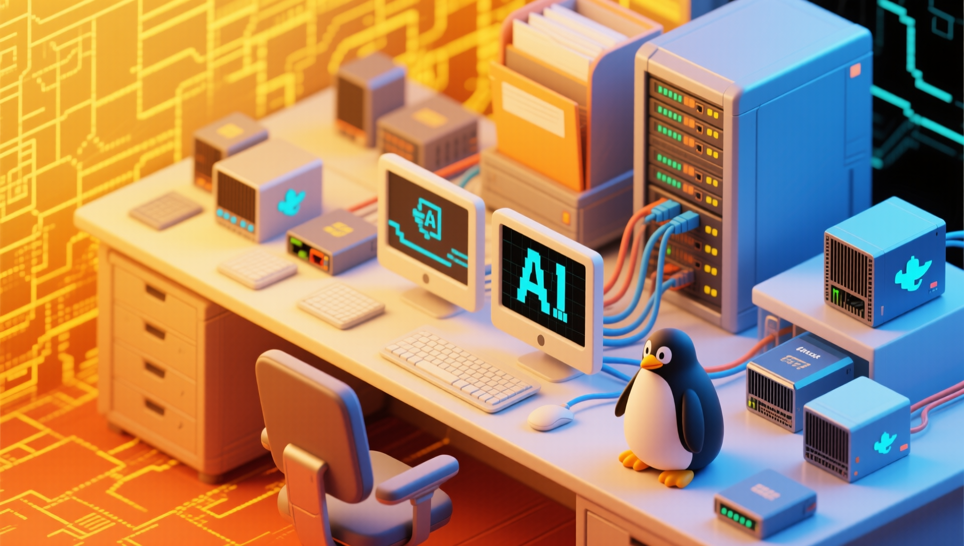 Many AI PCs connected to central server