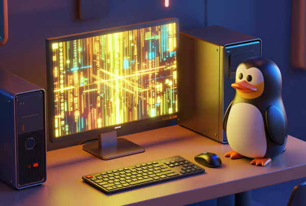 Linux PC with Tux Penguin